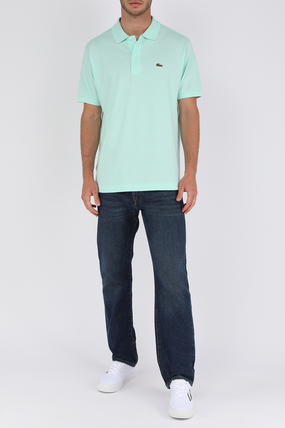 חולצת פולו בגוון תכלת-ירקרק עם לוגו LACOSTE